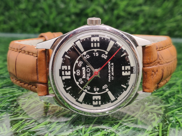 Hmt Pilot Mechanical Handwinding Movement leather Jewels Analog Dial Wrist Watch For Me