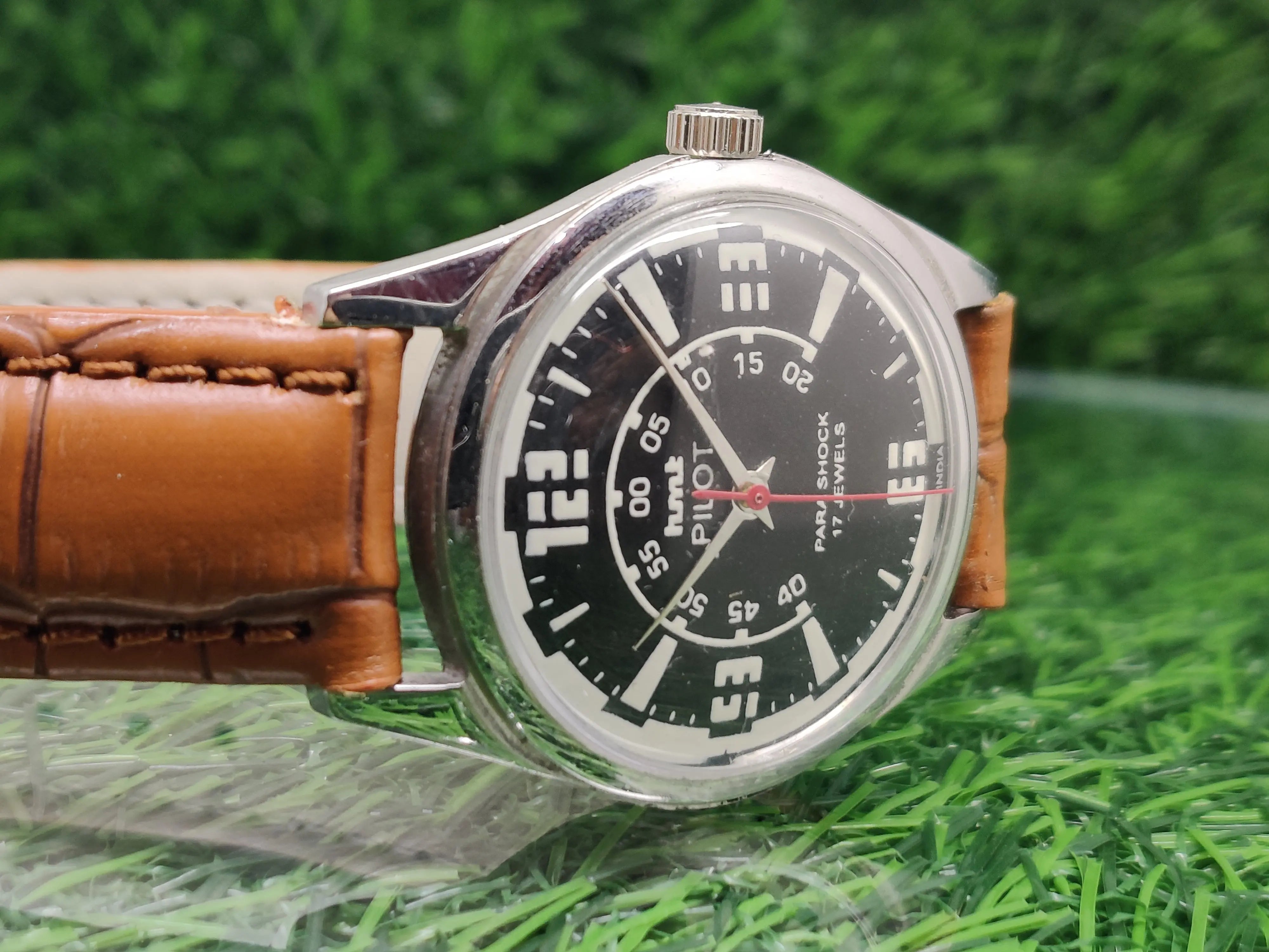 Hmt Pilot Mechanical Handwinding Movement leather Jewels Analog Dial Wrist Watch For Me National Watches