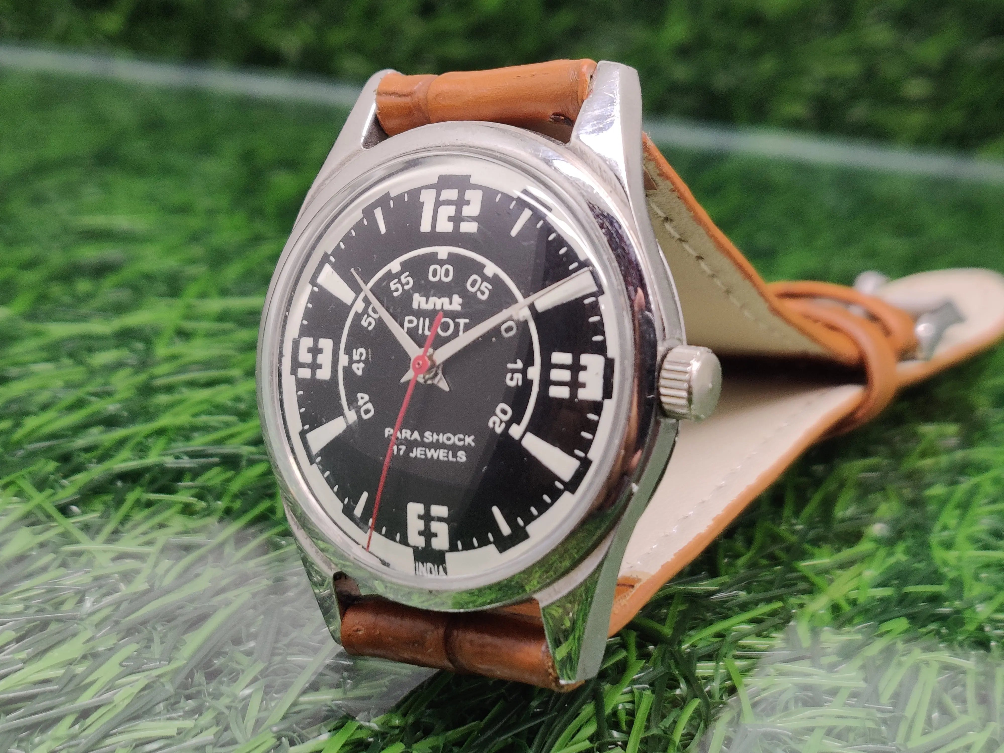 Hmt Pilot Mechanical Handwinding Movement leather Jewels Analog Dial Wrist Watch For Me National Watches