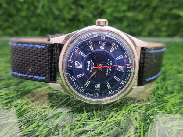 Hmt Pilot Mechanical Handwinding Movement leather Jewels Analog Dial Wrist Watch For Me