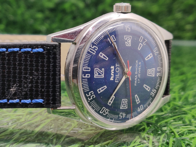 Hmt Pilot Mechanical Handwinding Movement leather Jewels Analog Dial Wrist Watch For Me