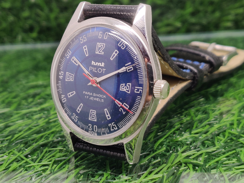 Hmt Pilot Mechanical Handwinding Movement leather Jewels Analog Dial Wrist Watch For Me