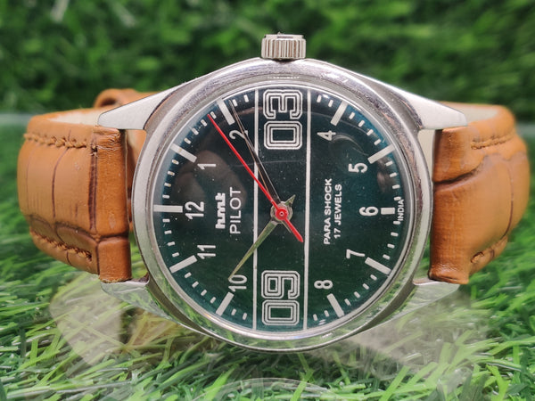 Hmt Pilot Mechanical Handwinding Movement leather Jewels Analog Dial Wrist Watch For Me