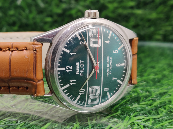 Hmt Pilot Mechanical Handwinding Movement leather Jewels Analog Dial Wrist Watch For Me
