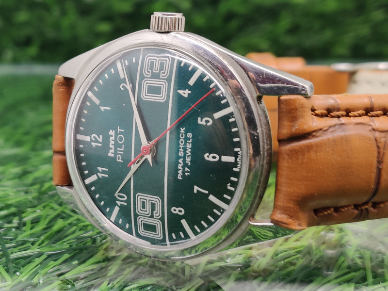 Hmt Pilot Mechanical Handwinding Movement leather Jewels Analog Dial Wrist Watch For Me