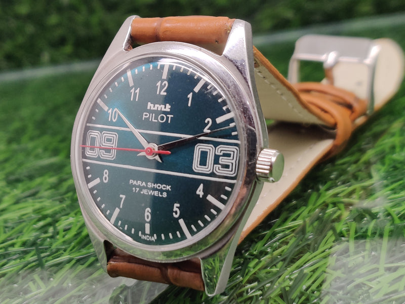 Hmt Pilot Mechanical Handwinding Movement leather Jewels Analog Dial Wrist Watch For Me
