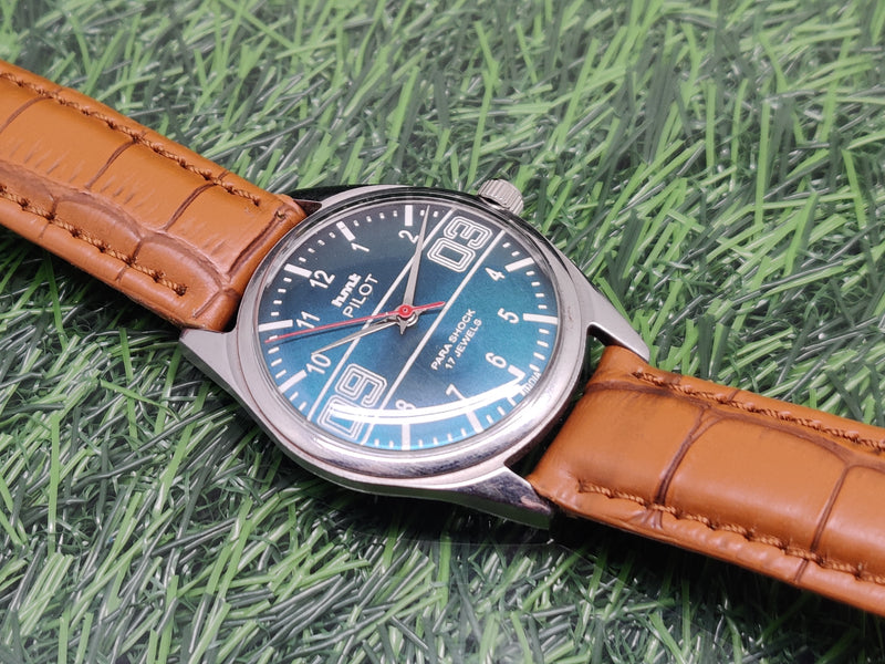 Hmt Pilot Mechanical Handwinding Movement leather Jewels Analog Dial Wrist Watch For Me