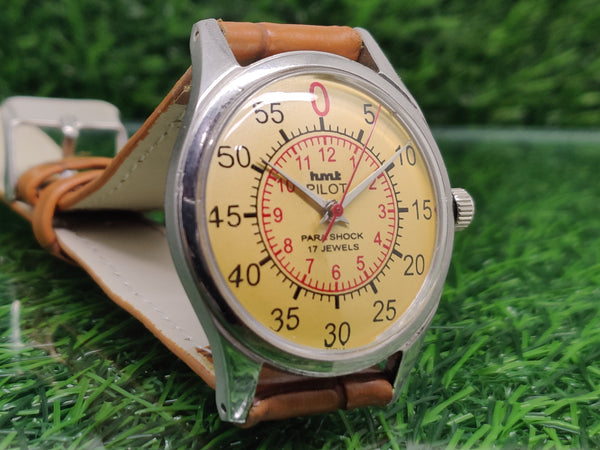 Hmt Pilot Mechanical Handwinding Movement leather Jewels Analog Dial Wrist Watch For Me