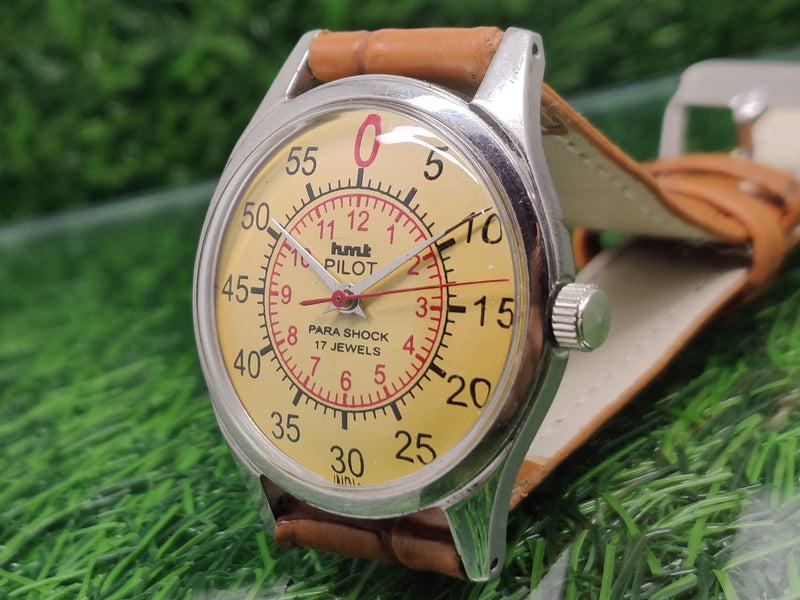Hmt Pilot Mechanical Handwinding Movement leather Jewels Analog Dial Wrist Watch For Me