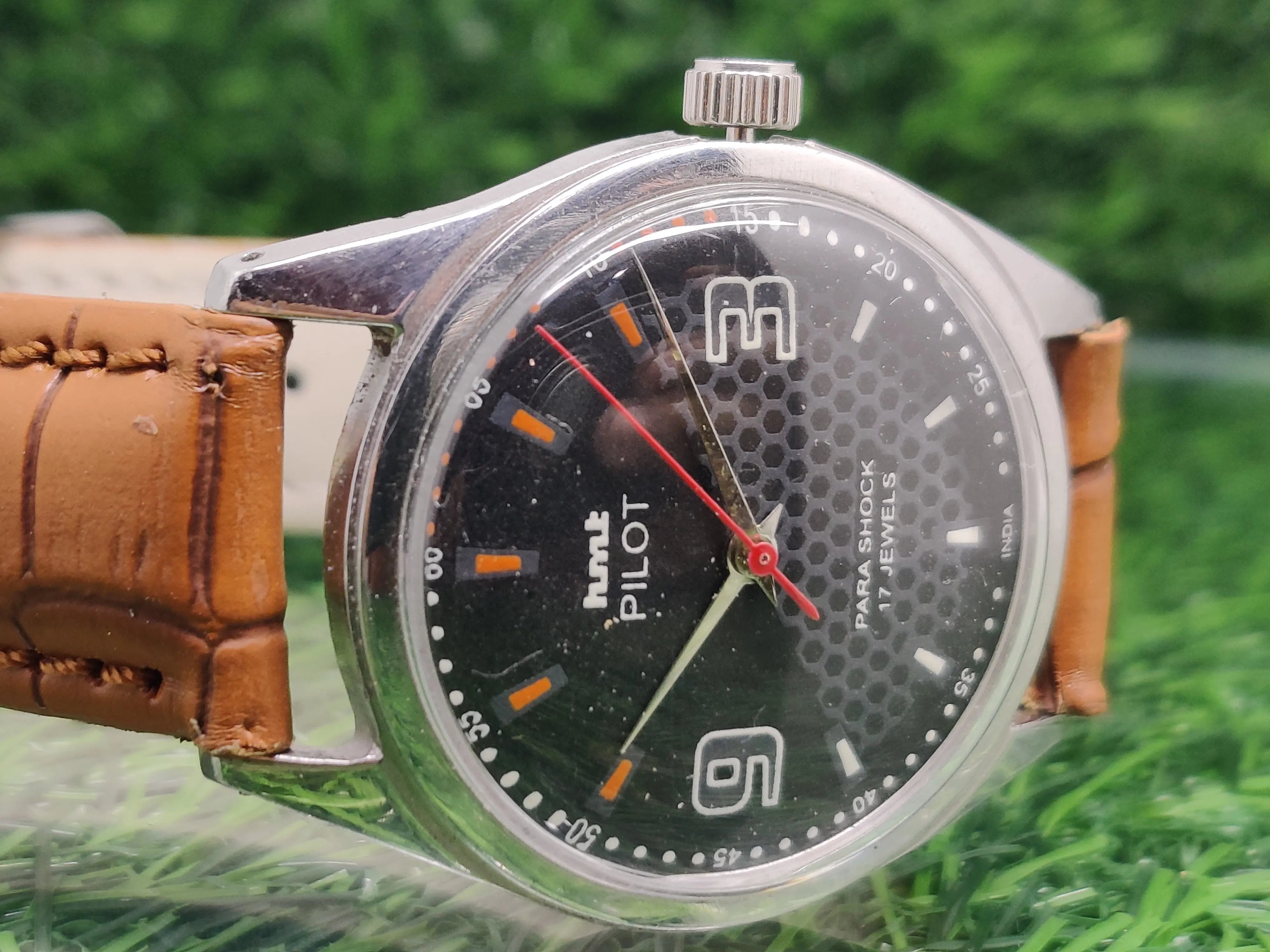 Hmt Pilot Mechanical Handwinding Movement leather Jewels Analog Dial Wrist Watch For Me National Watches