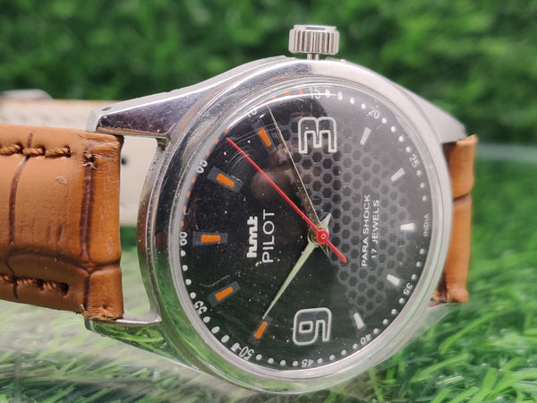Hmt Pilot Mechanical Handwinding Movement leather Jewels Analog Dial Wrist Watch For Me