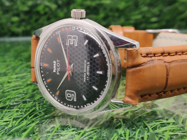 Hmt Pilot Mechanical Handwinding Movement leather Jewels Analog Dial Wrist Watch For Me