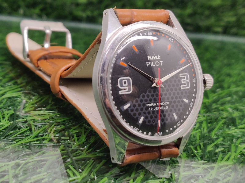 Hmt Pilot Mechanical Handwinding Movement leather Jewels Analog Dial Wrist Watch For Me