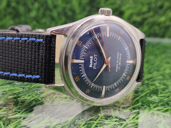 Hmt Pilot Mechanical Handwinding Movement leather Jewels Analog Dial Wrist Watch For Me