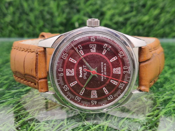 Hmt Pilot Mechanical Handwinding Movement leather Jewels Analog Dial Wrist Watch For Me
