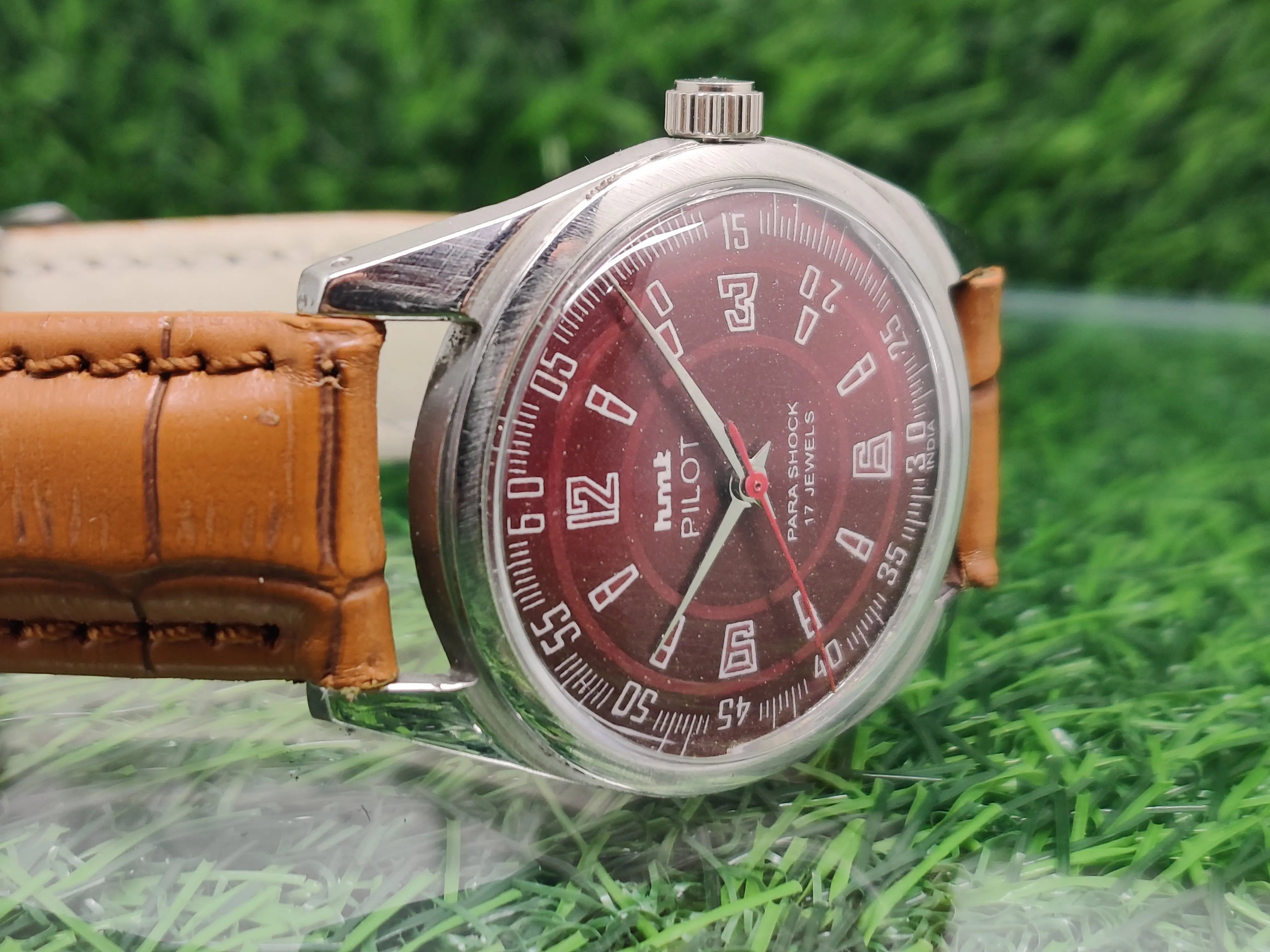 Hmt Pilot Mechanical Handwinding Movement leather Jewels Analog Dial Wrist Watch For Me National Watches