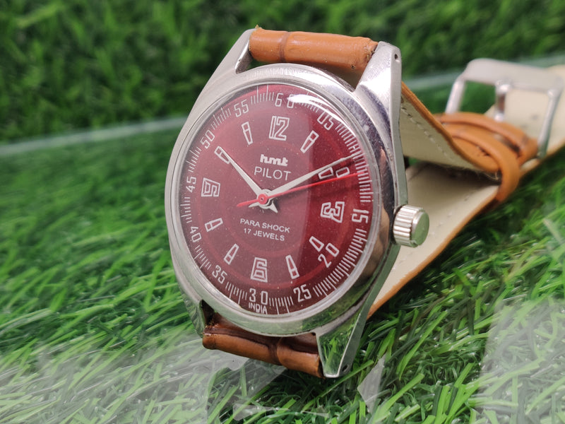 Hmt Pilot Mechanical Handwinding Movement leather Jewels Analog Dial Wrist Watch For Me