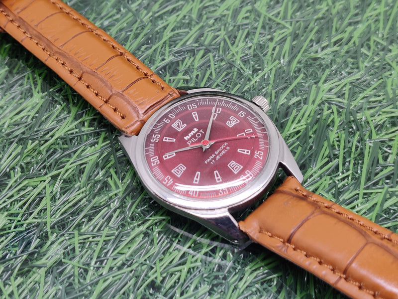 Hmt Pilot Mechanical Handwinding Movement leather Jewels Analog Dial Wrist Watch For Me