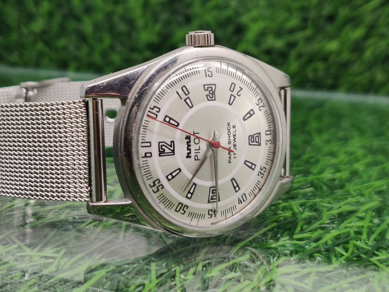 Hmt Pilot Mechanical Handwinding Movement stainless Steel Para Shock 17 Jewels Analog Dial Wrist Watch For Men
