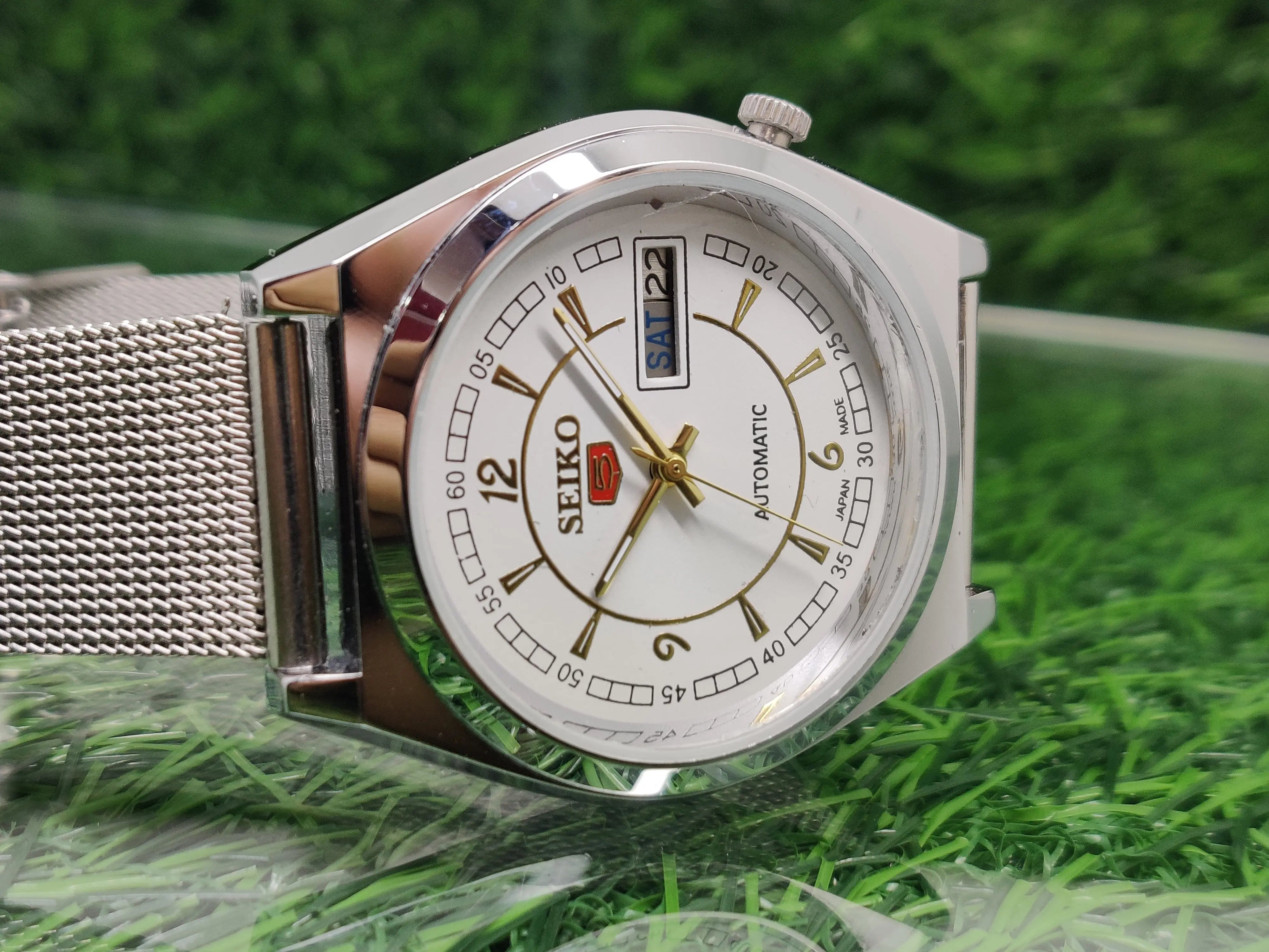 Seiko 5 white Dial Automatic Vintage Watch National Watches