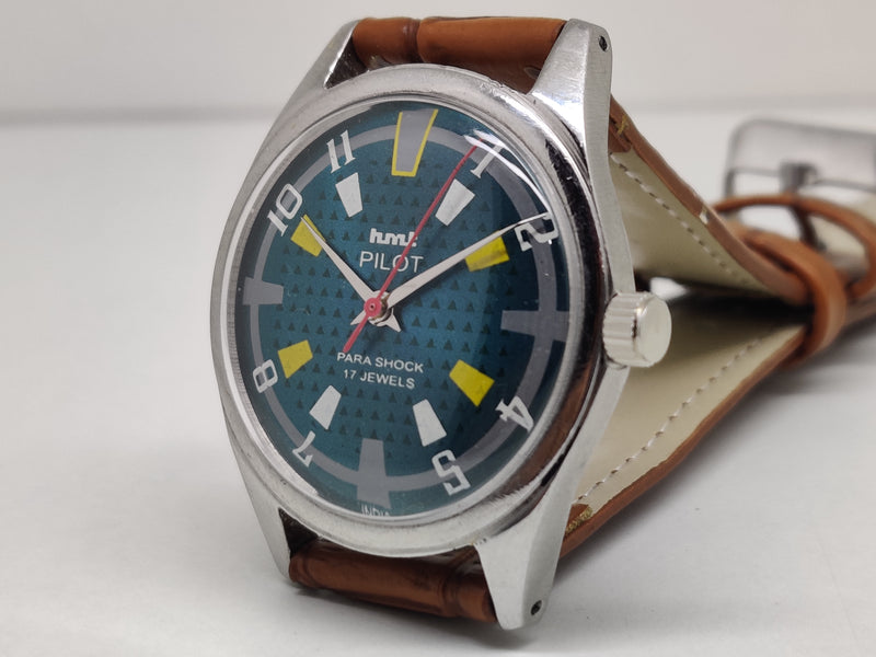 Hmt Pilot Mechanical Handwinding Movement stainless Steel Para Shock 17 Jewels Analog Dial Wrist Watch For Men