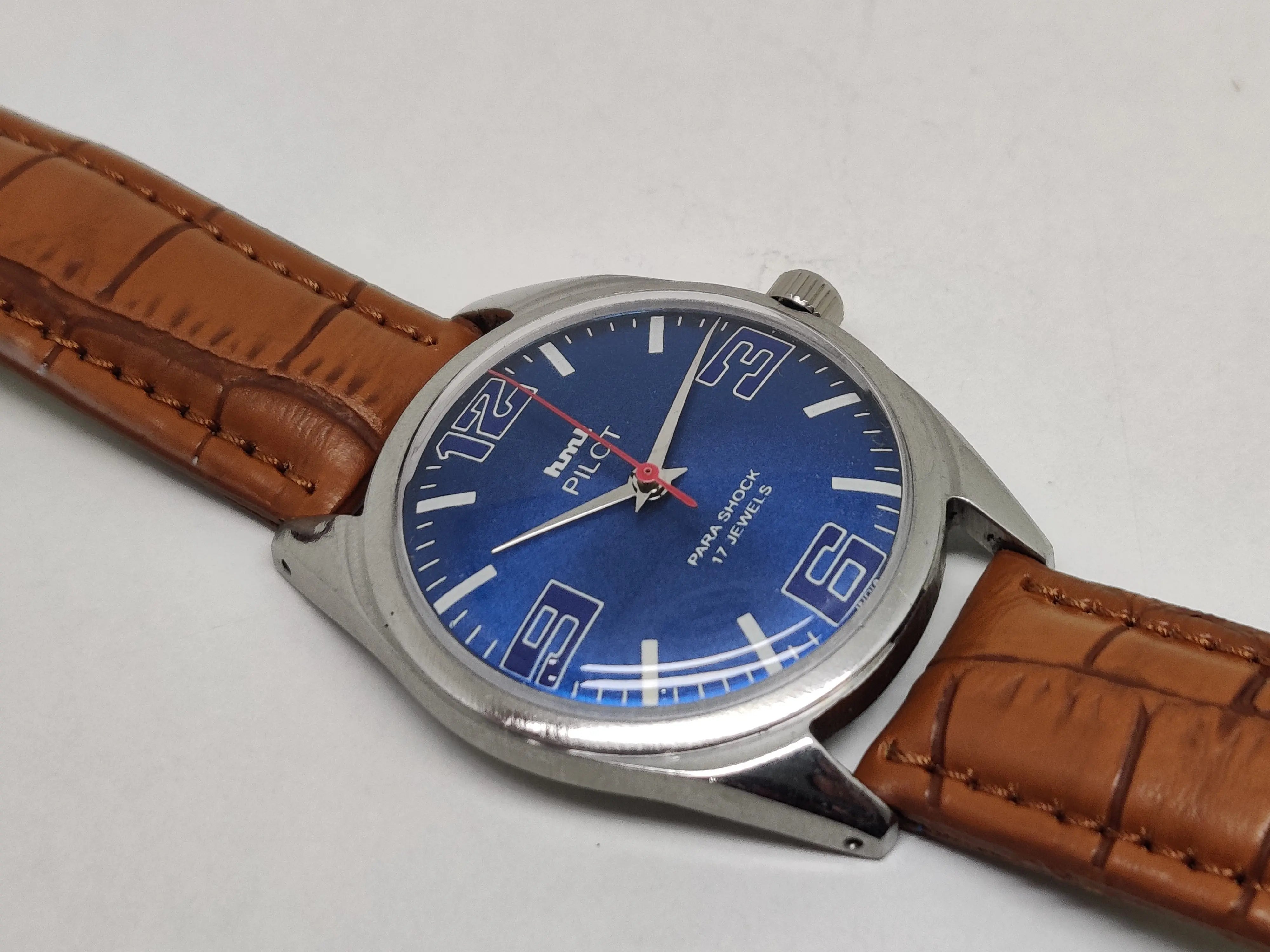 Hmt Pilot Mechanical Handwinding Movement stainless Steel Para Shock 17 Jewels Analog Dial Wrist Watch For Men National Watches