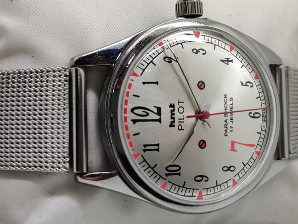 Hmt Pilot Mechanical Handwinding Movement stainless Steel Para Shock 17 Jewels Analog Dial Wrist Watch For Men