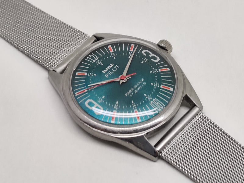 Hmt Pilot Mechanical Handwinding Movement stainless Steel Para Shock 17 Jewels Analog Dial Wrist Watch For Men