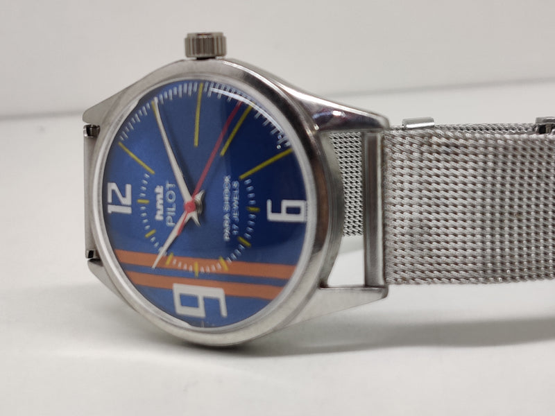 Hmt Pilot Mechanical Handwinding Movement stainless Steel Para Shock 17 Jewels Analog Dial Wrist Watch For Men