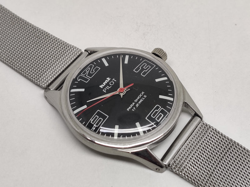 Hmt Pilot Mechanical Handwinding Movement stainless Steel Para Shock 17 Jewels Analog Dial Wrist Watch For Men