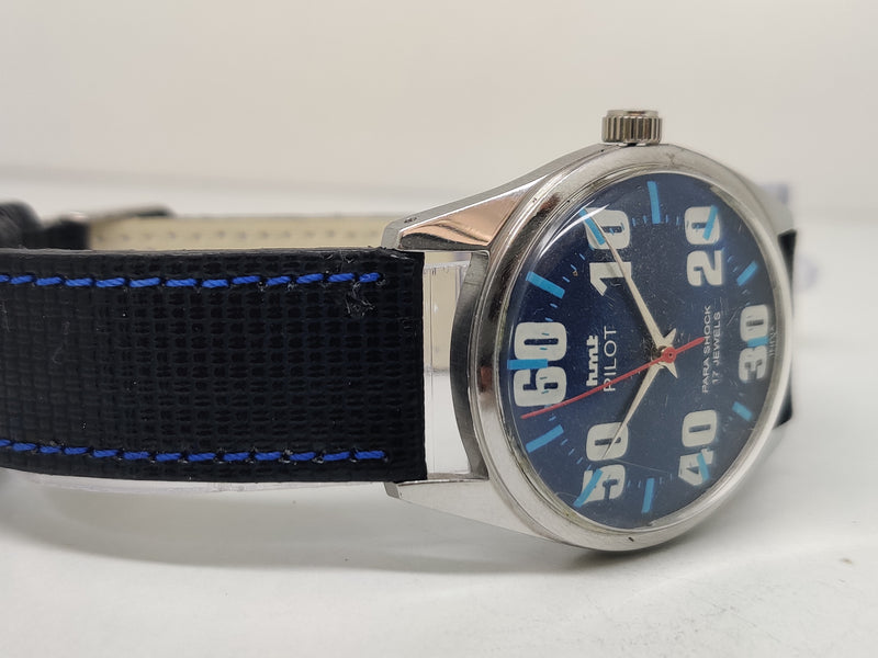 Hmt Pilot Mechanical Handwinding Movement stainless Steel Para Shock 17 Jewels Analog Dial Wrist Watch For Men