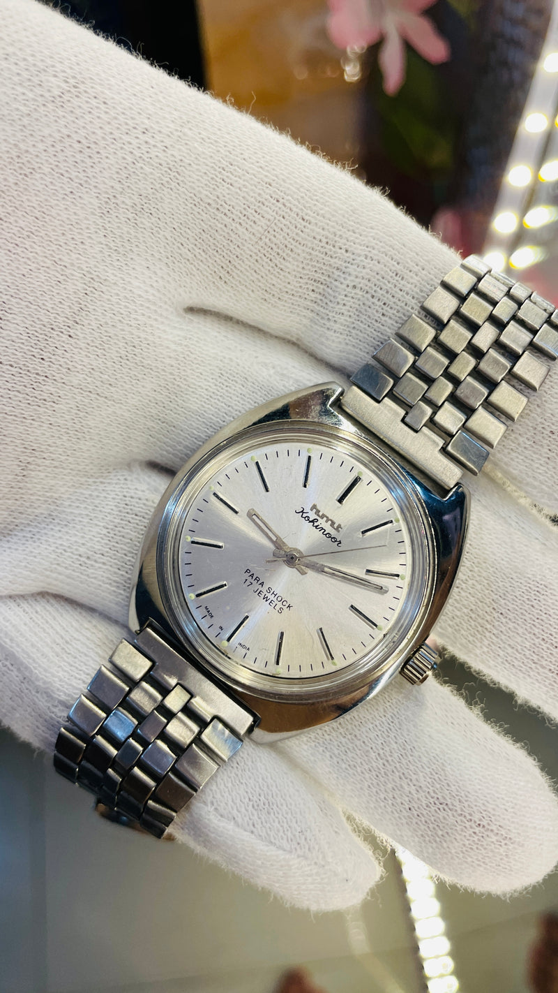 HMT Kohinoor Para Shock 17 Jewels Silver Dial Mechanical Hand winding Men's Wrist Watch