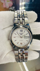 Seiko 5 Automatic White Dial Transparent Back – Japan 17 Jewels Vintage Model