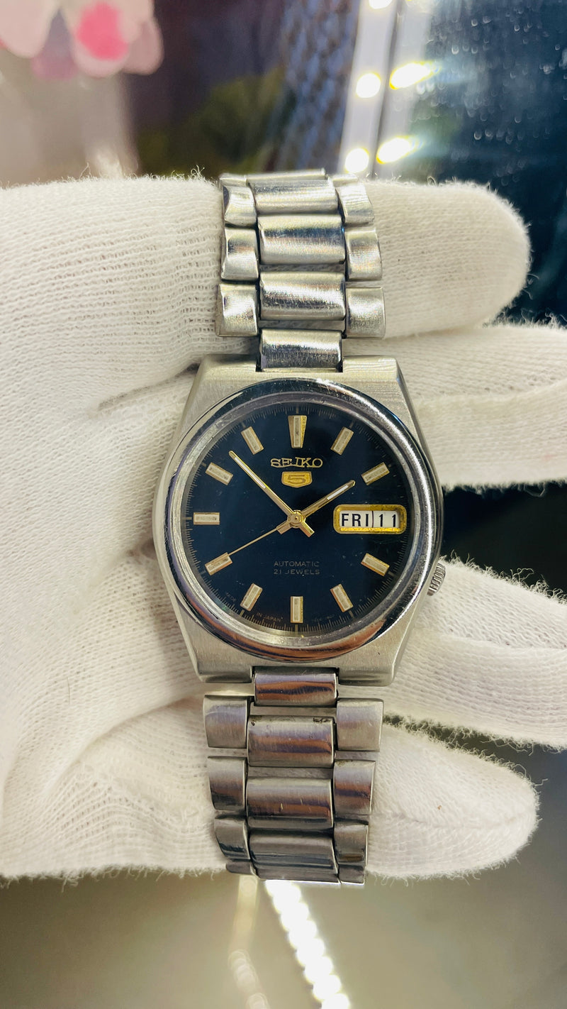 Seiko 5 Automatic Black Dial Transparent Back – Original Japan 17 Jewels