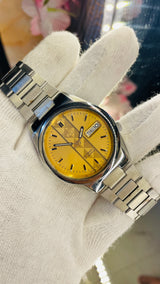 Seiko 5 Automatic Yellow Dial Transparent Caseback – Original Japan Movement