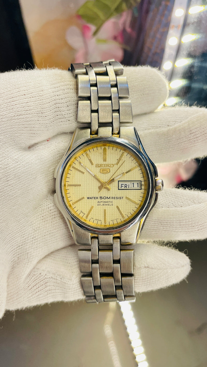 Seiko 5 Automatic Blue-Black Dial Transparent Back – Dual Tone Vintage Watch