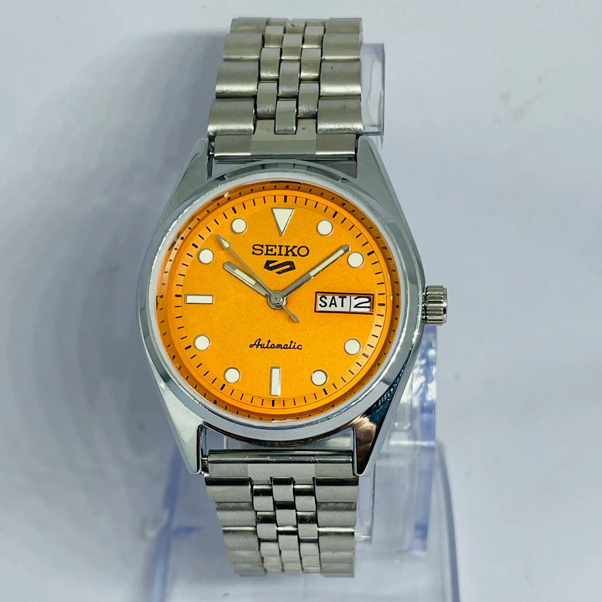Vintage Seiko 5 Automatic Orange Dial | 17 Jewels Japan | Rare Seiko 5 Mod with original Movement | Serviced Automatic Watch | National Watches Hub National Watches