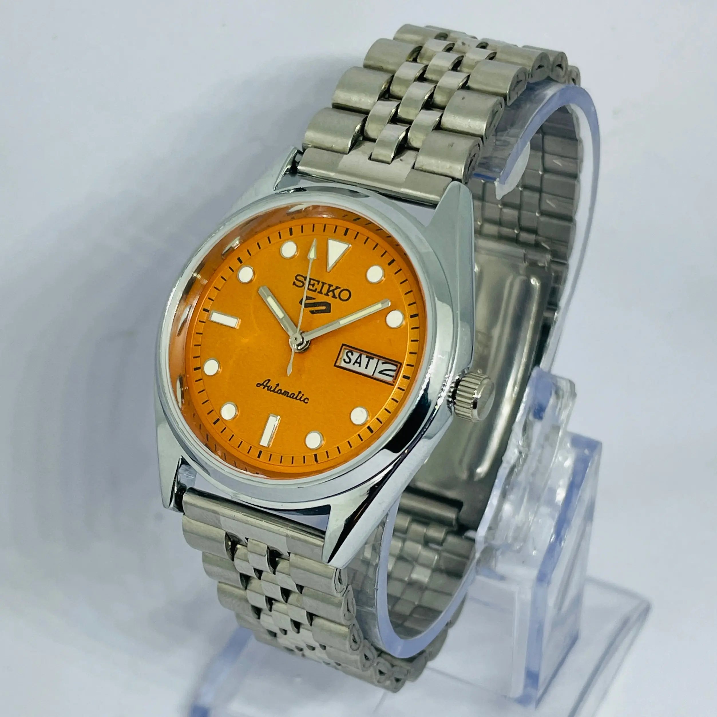 Vintage Seiko 5 Automatic Orange Dial | 17 Jewels Japan | Rare Seiko 5 Mod with original Movement | Serviced Automatic Watch | National Watches Hub National Watches