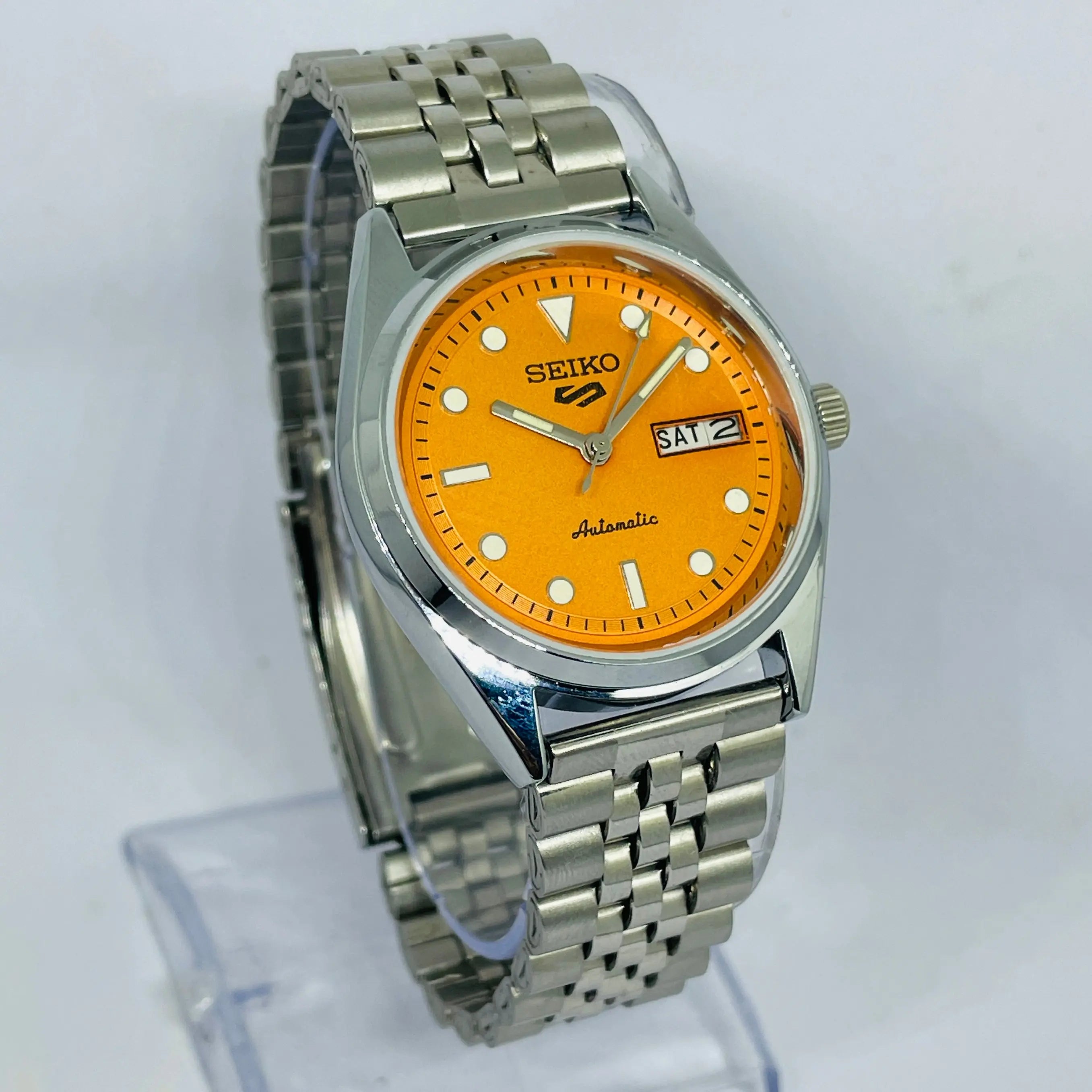 Vintage Seiko 5 Automatic Orange Dial | 17 Jewels Japan | Rare Seiko 5 Mod with original Movement | Serviced Automatic Watch | National Watches Hub National Watches