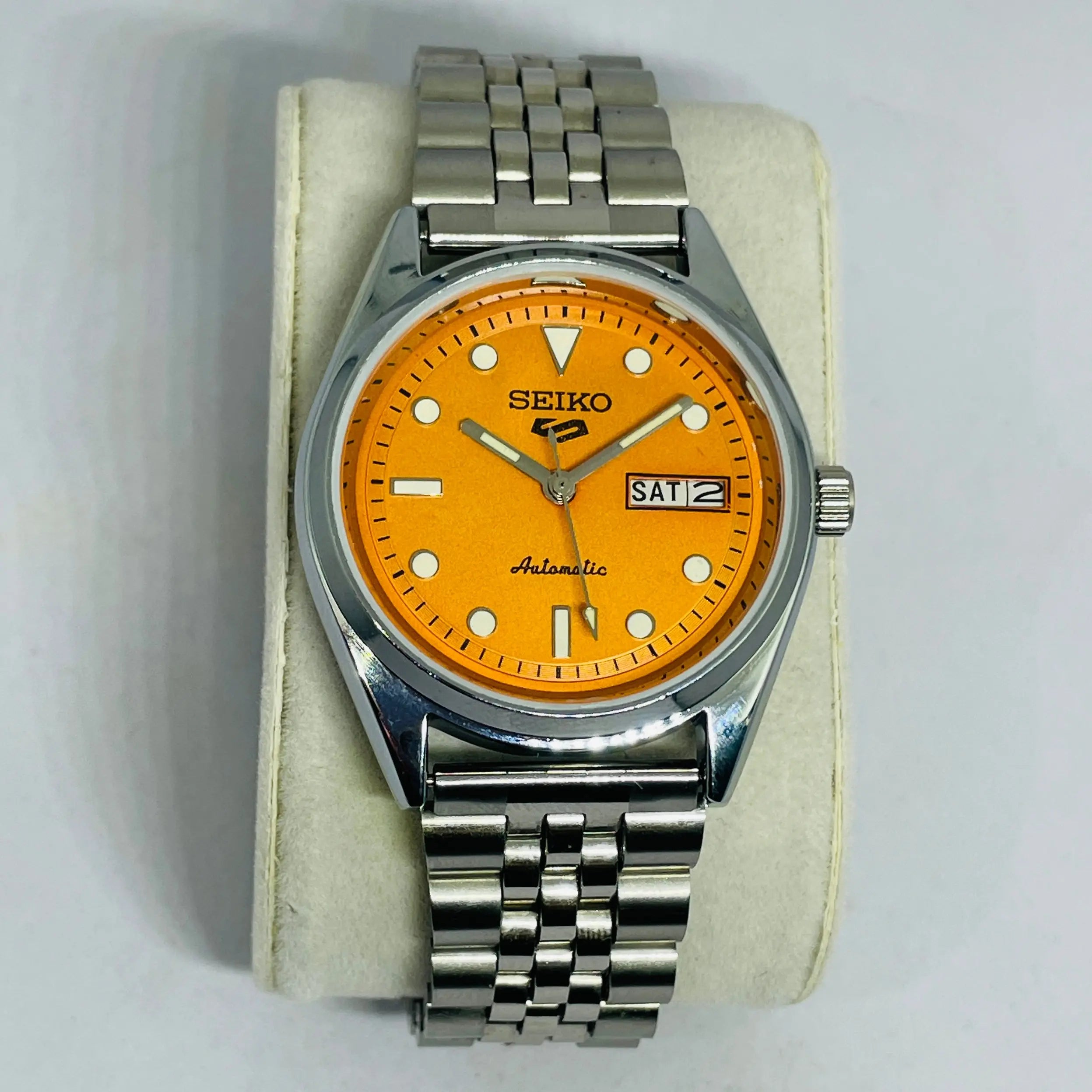 Vintage Seiko 5 Automatic Orange Dial | 17 Jewels Japan | Rare Seiko 5 Mod with original Movement | Serviced Automatic Watch | National Watches Hub National Watches
