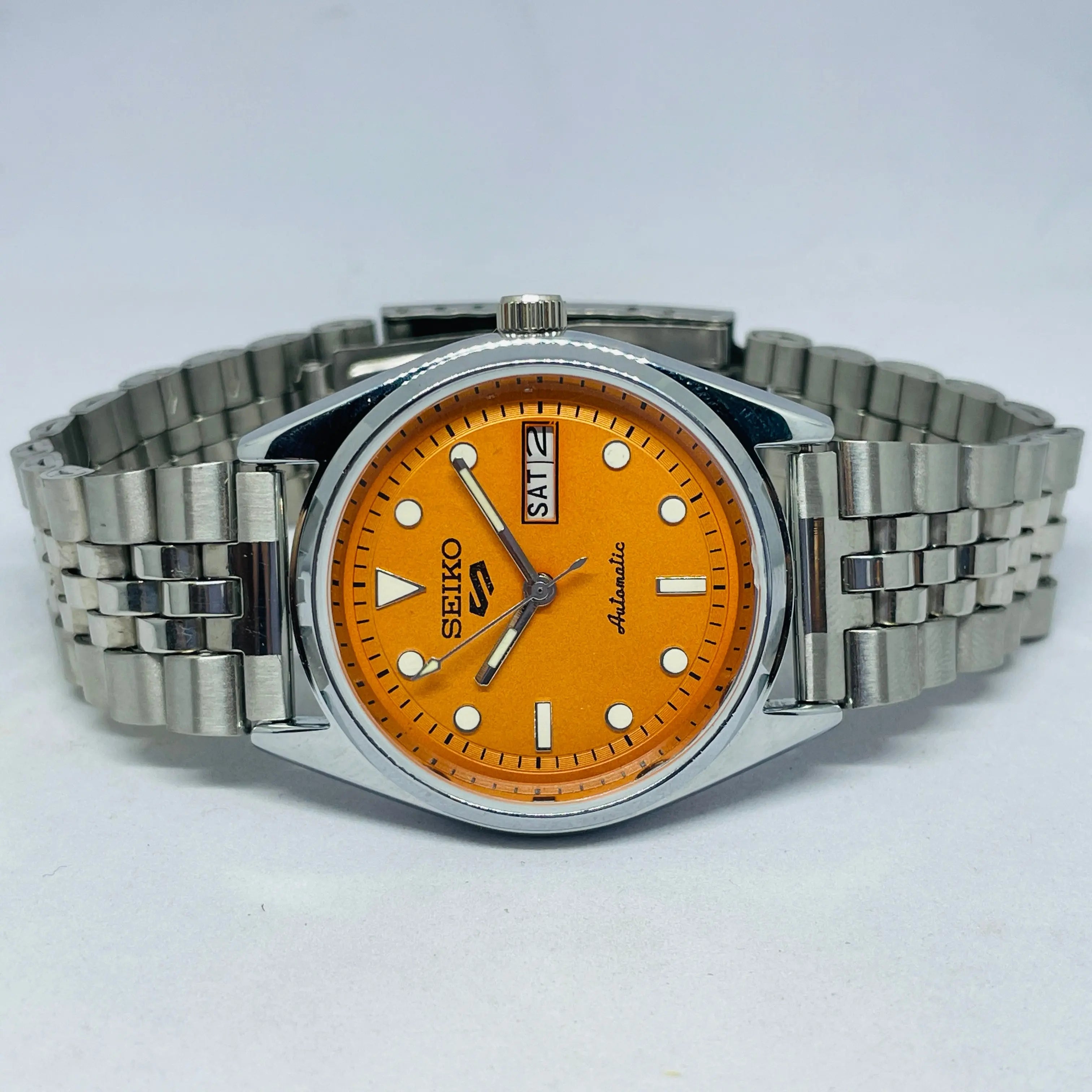 Vintage Seiko 5 Automatic Orange Dial | 17 Jewels Japan | Rare Seiko 5 Mod with original Movement | Serviced Automatic Watch | National Watches Hub National Watches