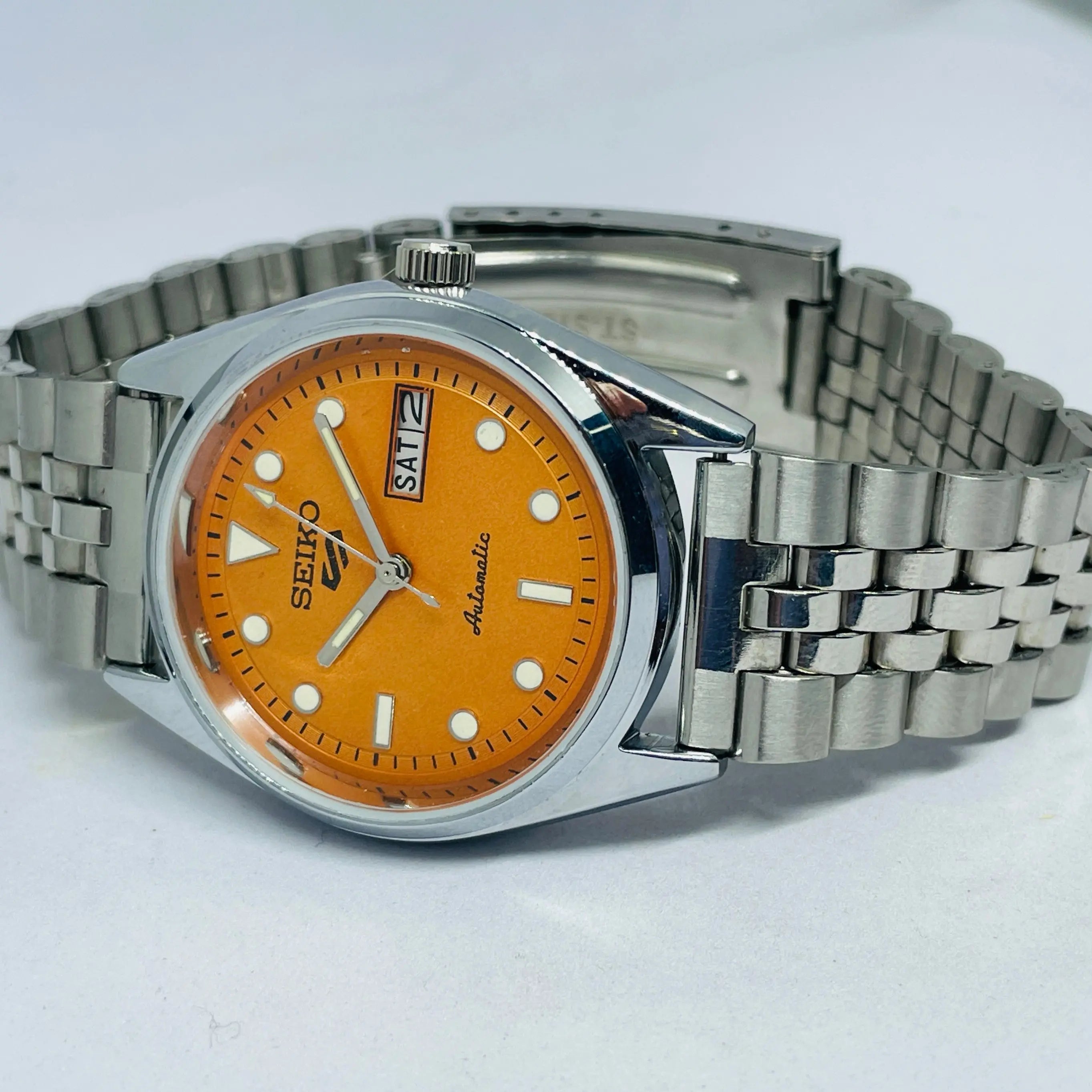 Vintage Seiko 5 Automatic Orange Dial | 17 Jewels Japan | Rare Seiko 5 Mod with original Movement | Serviced Automatic Watch | National Watches Hub National Watches