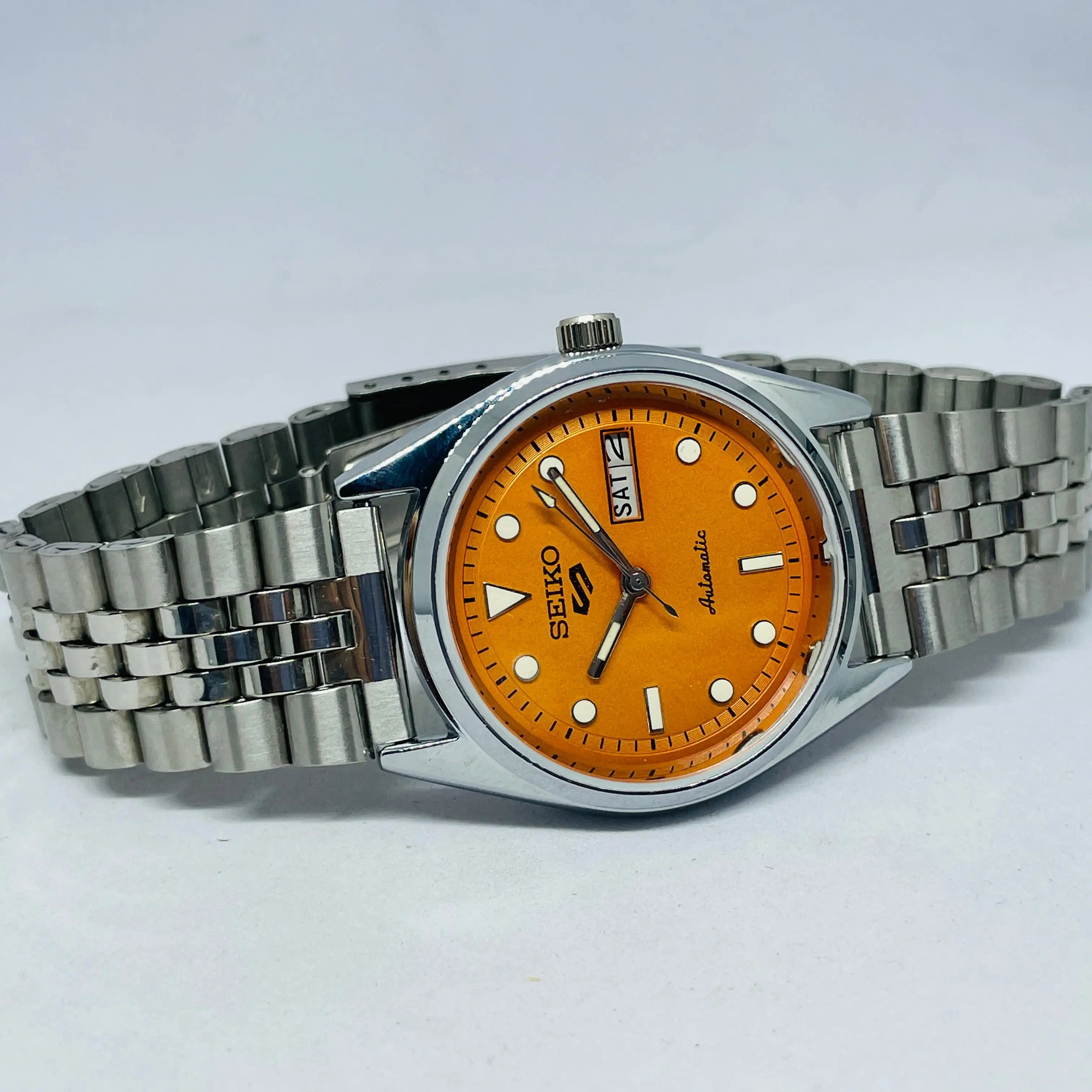 Vintage Seiko 5 Automatic Orange Dial | 17 Jewels Japan | Rare Seiko 5 Mod with original Movement | Serviced Automatic Watch | National Watches Hub National Watches