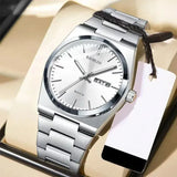 KASRLUO Swiss Brand New Ultra-thin Men's Watch Waterproof Luminous Quartz Watch Men’s Classic Silver Stainless Steel Day-Date Quartz Dress Watch National Watches