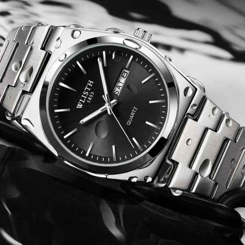WLISTH Swiss Brand New Ultra-thin Men's Watch Waterproof Luminous Quartz Watch Men’s Classic Silver Stainless Steel Day-Date Quartz Dress Watch National Watches