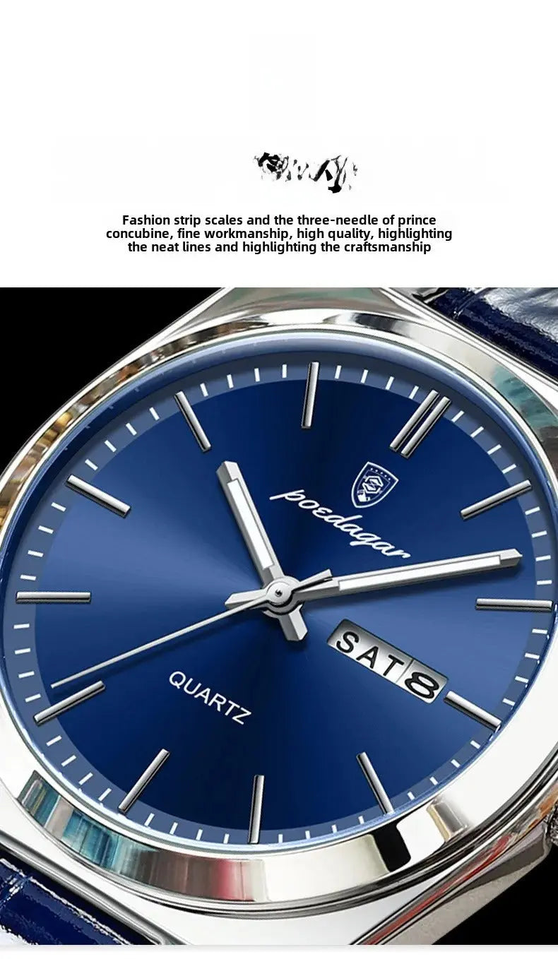 Poedagar Swiss Brand New Ultra-thin Men's Watch Waterproof Luminous Quartz Watch Men’s Classic Silver Stainless Steel Day-Date Quartz Dress Watch National Watches