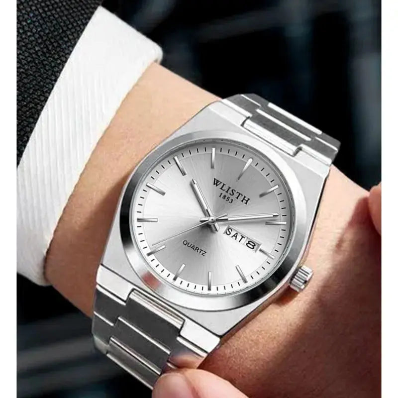 WLISTH Swiss Brand New Ultra-thin Men's Watch Waterproof Luminous Quartz Watch Men’s Classic Silver Stainless Steel Day-Date Quartz Dress Watch National Watches