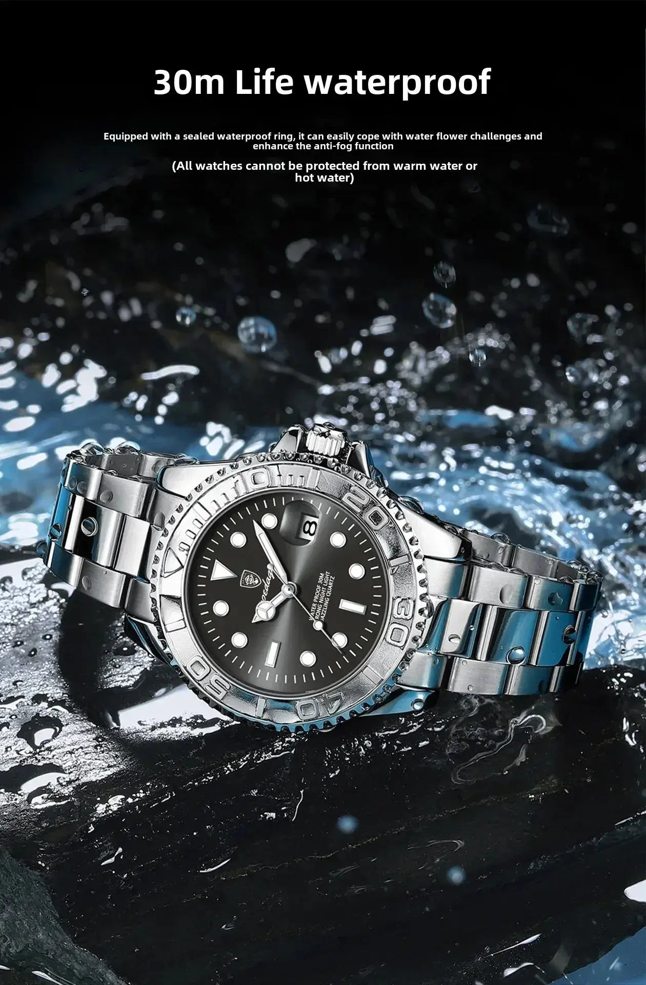 Poedagar Sports Swiss Brand New Ultra-thin Men's Watch Waterproof Luminous Quartz Watch Men’s Classic Silver Stainless Steel Day-Date Quartz Dress Watch National Watches
