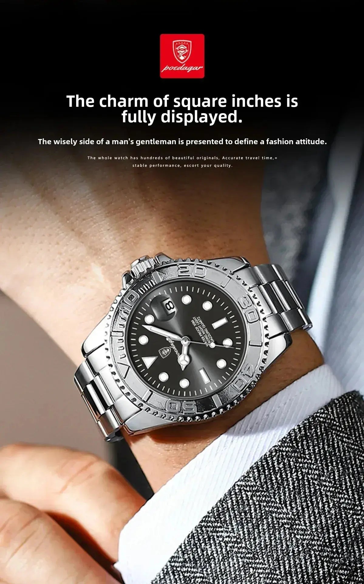 Poedagar Sports Swiss Brand New Ultra-thin Men's Watch Waterproof Luminous Quartz Watch Men’s Classic Silver Stainless Steel Day-Date Quartz Dress Watch National Watches