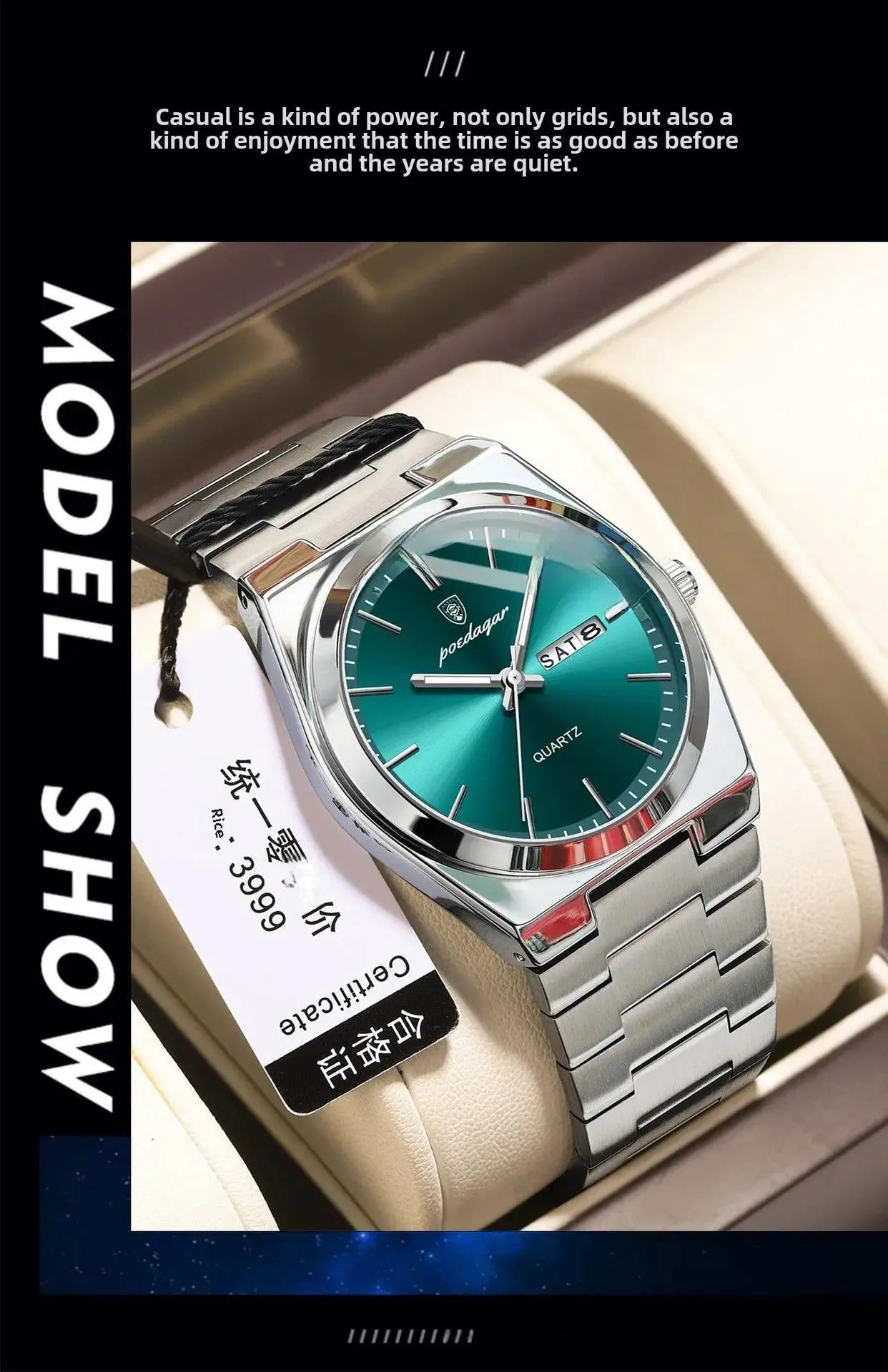 Poedagar Swiss Brand New Ultra-thin Men's Watch Waterproof Luminous Quartz Watch Men’s Classic Silver Stainless Steel Day-Date Quartz Dress Watch National Watches